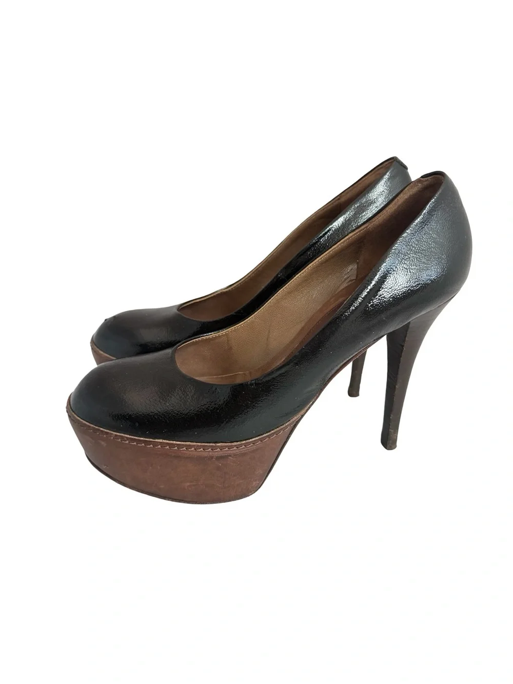 Marni Black Brown Two Tone Leather Closed Toe Platform Heels Pumps Size 8 Womens